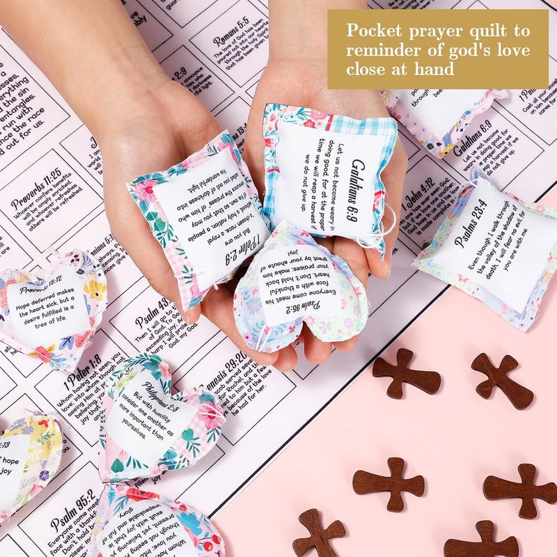 Anglechic 48 Set Pocket Prayer Quilt Squares Panel DIY Prayer Cloth with Crosses Mini Scripture Religious Spiritual Gift Easter Reward Gift for Friends Family Christians(Wood Color,Wooden) - Image 4